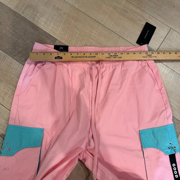 AMERICAN BAZI WOMENS 2X PINK AND SKY BLUE TWILL JOGGERS NEW - Picture 4 of 12
